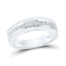 Load image into Gallery viewer, Sophistication in White Gold: Mens Diamond Wedding Band Ring - Top View
