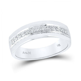 Sophistication in White Gold: Mens Diamond Wedding Band Ring - Top View