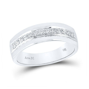 Wedding Collection | 14kt White Gold Mens Round Diamond Wedding Single Row Band Ring 1/3 Cttw | Splendid Jewellery GND