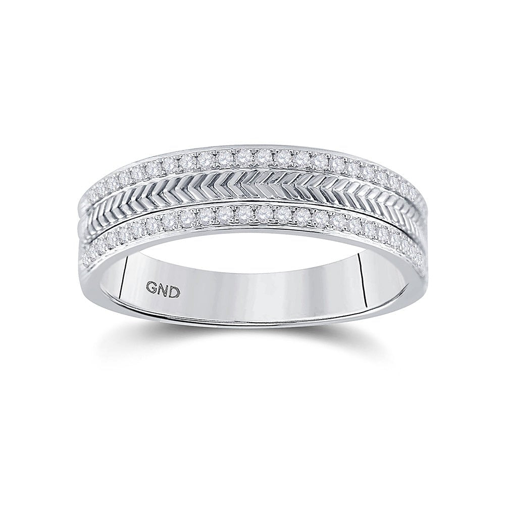 Wedding Collection | 14kt White Gold Mens Round Diamond Wedding Wheat Texture Band Ring 1/3 Cttw | Splendid Jewellery GND