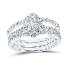 Load image into Gallery viewer, Eternal Love 14kt White Gold Oval Diamond Bridal Wedding Ring Set - Top View