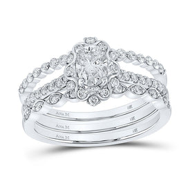 Eternal Love 14kt White Gold Oval Diamond Bridal Wedding Ring Set - Top View