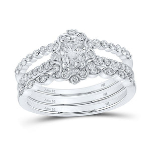Wedding Collection | 14kt White Gold Oval Diamond 3-Piece Bridal Wedding Ring Band Set 1 Cttw | Splendid Jewellery GND