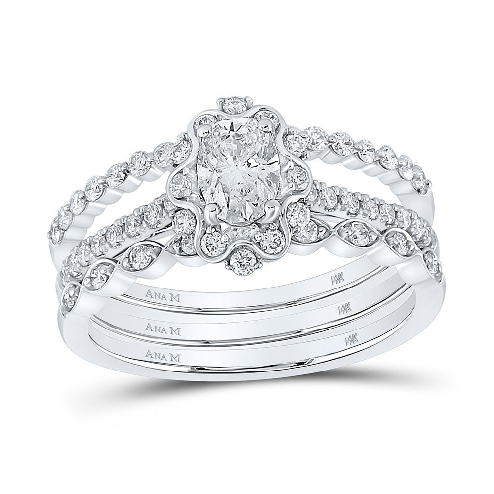 Wedding Collection | 14kt White Gold Oval Diamond 3-Piece Bridal Wedding Ring Band Set 1 Cttw | Splendid Jewellery GND