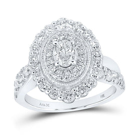 Enchanting Elegance: 14kt White Gold Oval Diamond Halo Bridal Wedding Engagement Ring 1-1/2 Cttw - Top View