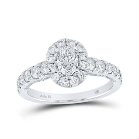 Radiant Splendor: 14kt White Gold Oval Diamond Halo Bridal Wedding Engagement Ring - Top View