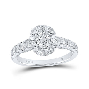 Wedding Collection | 14kt White Gold Oval Diamond Halo Bridal Wedding Engagement Ring 1-1/2 Cttw | Splendid Jewellery GND