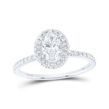 Load image into Gallery viewer, Radiant Elegance: 14kt White Gold Oval Diamond Halo Bridal Wedding Engagement Ring - Top View