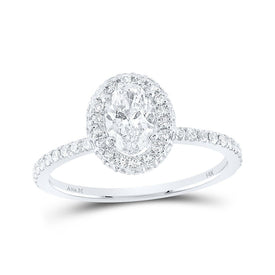 Radiant Elegance: 14kt White Gold Oval Diamond Halo Bridal Wedding Engagement Ring - Top View