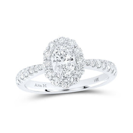 14kt White Gold Oval Diamond Halo Bridal Wedding Engagement Ring - Radiant Elegance - Top View