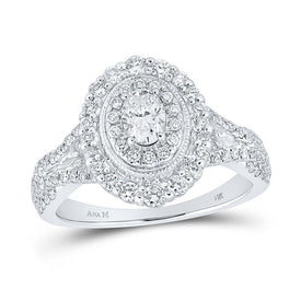Radiant Elegance: 14kt White Gold Oval Diamond Halo Bridal Wedding Engagement Ring 1 Cttw - Top View