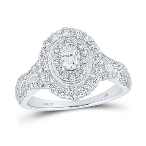 Wedding Collection | 14kt White Gold Oval Diamond Halo Bridal Wedding Engagement Ring 1 Cttw | Splendid Jewellery GND