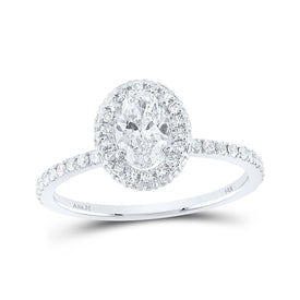 Radiant Love: 14kt White Gold Oval Diamond Halo Bridal Wedding Engagement Ring 1 Cttw - Top View