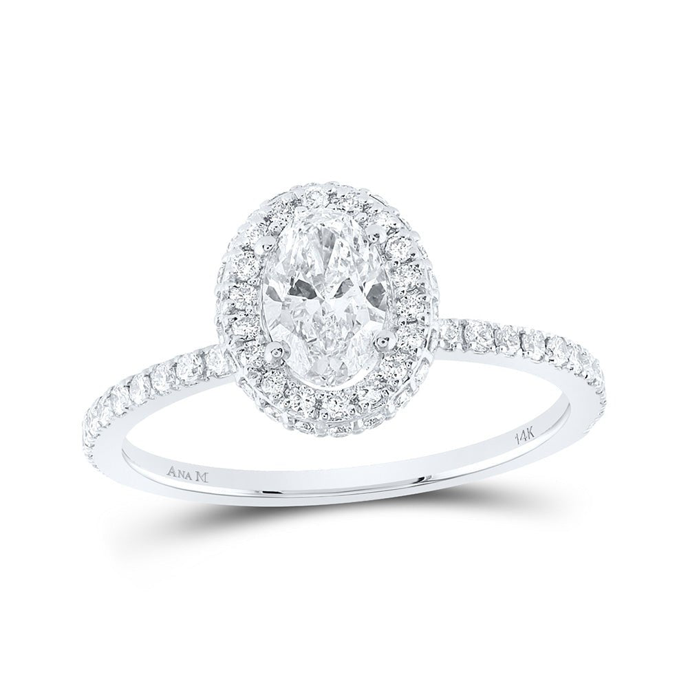 Wedding Collection | 14kt White Gold Oval Diamond Halo Bridal Wedding Engagement Ring 1 Cttw | Splendid Jewellery GND