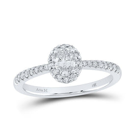 Enchanting Elegance: 14kt White Gold Oval Diamond Halo Bridal Wedding Engagement Ring 1/2 Cttw - Top View