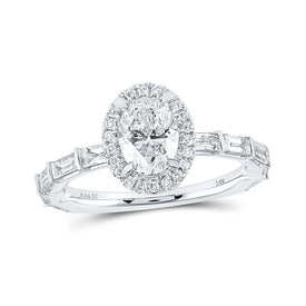 Opulent Brilliance: 14kt White Gold Oval Diamond Halo Bridal Wedding Engagement Ring 2 Cttw - Top View