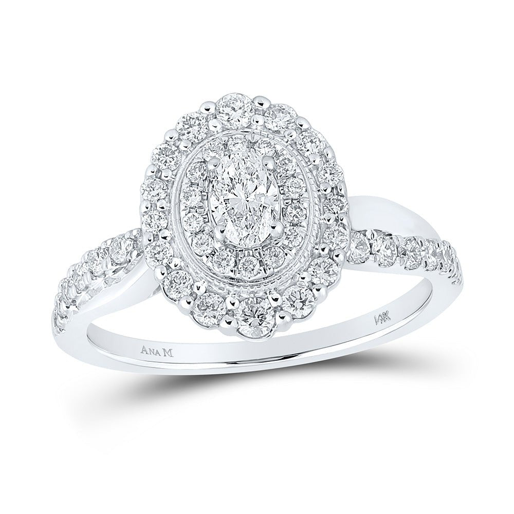 Wedding Collection | 14kt White Gold Oval Diamond Halo Bridal Wedding Engagement Ring 3/4 Cttw | Splendid Jewellery GND