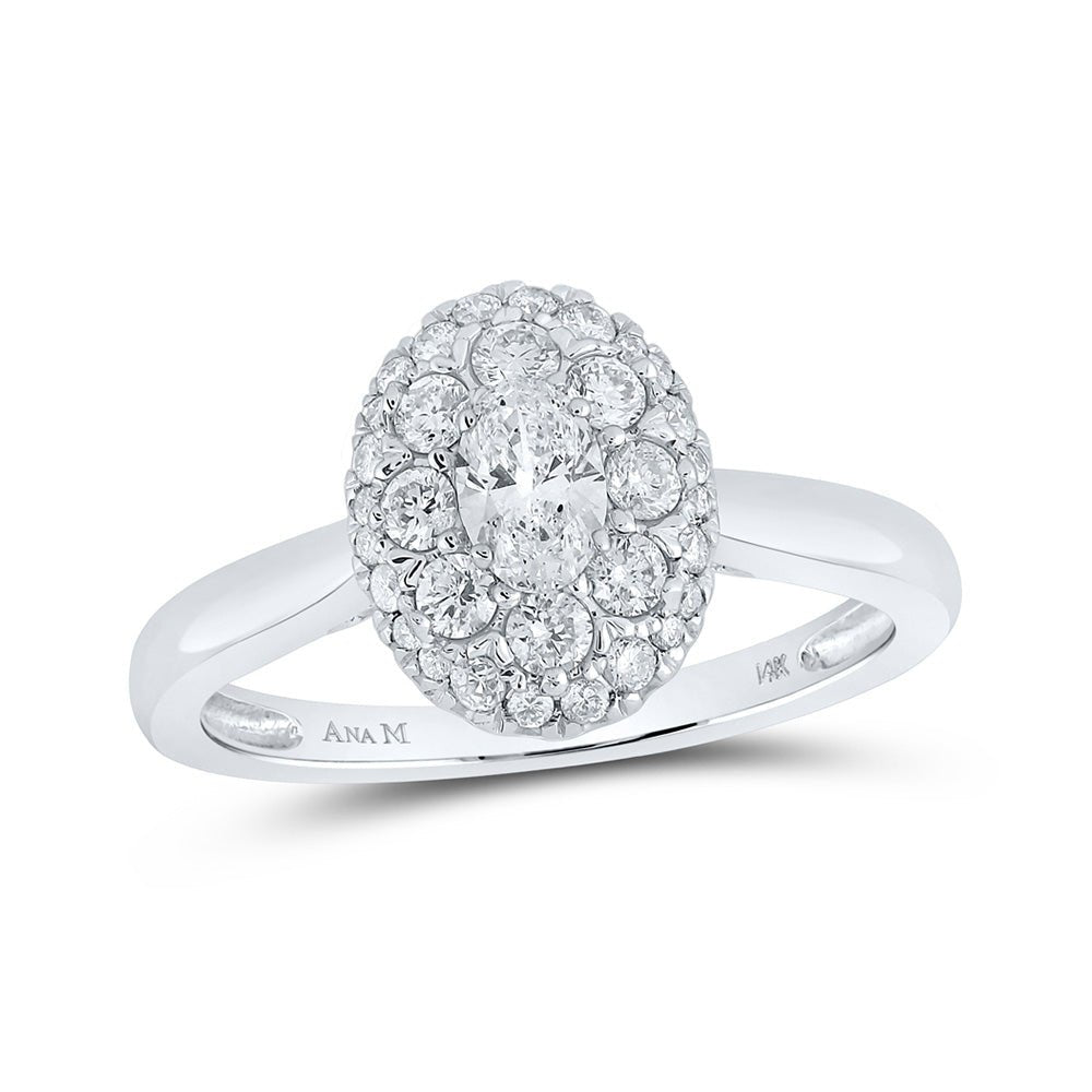 Wedding Collection | 14kt White Gold Oval Diamond Halo Bridal Wedding Engagement Ring 3/4 Cttw | Splendid Jewellery GND