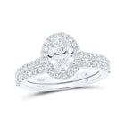14kt White Gold Oval Diamond Halo Bridal Wedding Ring Band Set - Eternal Love Collection - Top View