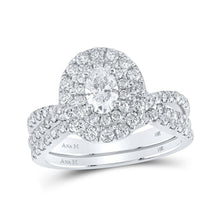 Load image into Gallery viewer, Elegant Bliss 14kt White Gold Oval Diamond Halo Bridal Wedding Ring Band Set - Top View