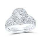 Enchanting Elegance: 14kt White Gold Oval Diamond Halo Bridal Wedding Ring Band Set 1-1/2 Cttw - Top View