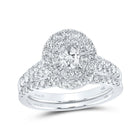 Eternal Love 14kt White Gold Oval Diamond Halo Bridal Wedding Ring Band Set - Top View