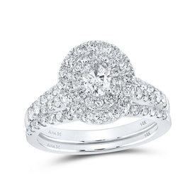 Eternal Love 14kt White Gold Oval Diamond Halo Bridal Wedding Ring Band Set - Top View