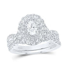 Eternal Majesty 14kt White Gold Oval Diamond Halo Bridal Wedding Ring Band Set - Top View