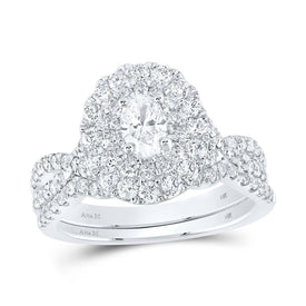 Eternal Majesty 14kt White Gold Oval Diamond Halo Bridal Wedding Ring Band Set - Top View