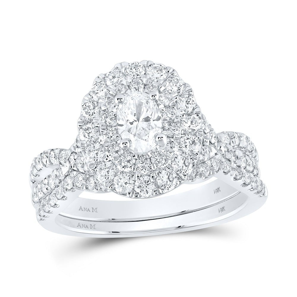 Wedding Collection | 14kt White Gold Oval Diamond Halo Bridal Wedding Ring Band Set 1-1/2 Cttw | Splendid Jewellery GND