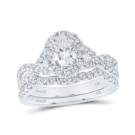 Eternal Brilliance 14kt White Gold Oval Diamond Halo Bridal Wedding Ring Band Set - Top View