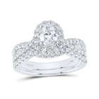 Eternal Brilliance 14kt White Gold Oval Diamond Halo Bridal Wedding Ring Band Set 1-1/2 Cttw - Top View