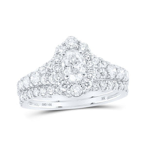 Wedding Collection | 14kt White Gold Oval Diamond Halo Bridal Wedding Ring Band Set 1-1/2 Cttw | Splendid Jewellery GND