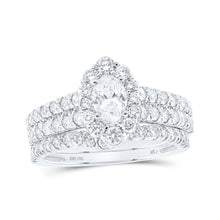 Load image into Gallery viewer, Radiant Love: 14kt White Gold Oval Diamond Halo Bridal Wedding Ring Band Set 1-1/2 Cttw - Top View