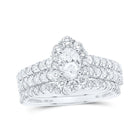 Radiant Love: 14kt White Gold Oval Diamond Halo Bridal Wedding Ring Band Set 1-1/2 Cttw - Top View