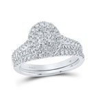 Ethereal Elegance: 14kt White Gold Oval Diamond Halo Bridal Wedding Ring Band Set 1 Cttw - Top View
