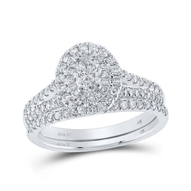 Ethereal Elegance: 14kt White Gold Oval Diamond Halo Bridal Wedding Ring Band Set 1 Cttw - Top View