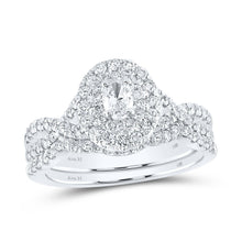 Load image into Gallery viewer, Eternal Love 14kt White Gold Oval Diamond Halo Bridal Wedding Ring Band Set - Top View