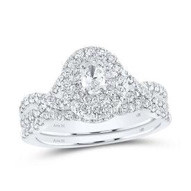 Eternal Love 14kt White Gold Oval Diamond Halo Bridal Wedding Ring Band Set - Top View