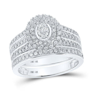 Wedding Collection | 14kt White Gold Oval Diamond Halo Bridal Wedding Ring Band Set 1 Cttw | Splendid Jewellery GND