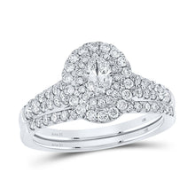 Load image into Gallery viewer, Eternal Love 14kt White Gold Oval Diamond Halo Bridal Wedding Ring Band Set - Top View