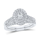 Eternal Love 14kt White Gold Oval Diamond Halo Bridal Wedding Ring Band Set - Top View