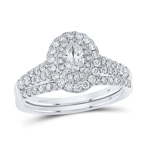 Wedding Collection | 14kt White Gold Oval Diamond Halo Bridal Wedding Ring Band Set 1 Cttw | Splendid Jewellery GND