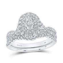 Load image into Gallery viewer, 14kt White Gold Oval Diamond Halo Bridal Wedding Ring Band Set with Blue Sapphire - Top View