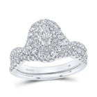 14kt White Gold Oval Diamond Halo Bridal Wedding Ring Band Set with Blue Sapphire - Top View