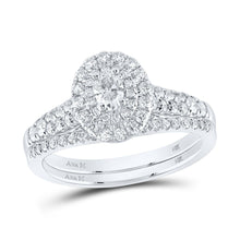 Load image into Gallery viewer, Ethereal Elegance: White Gold Oval Diamond Halo Bridal Wedding Ring Band Set - Top View
