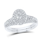 Ethereal Elegance: White Gold Oval Diamond Halo Bridal Wedding Ring Band Set - Top View