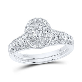 Ethereal Elegance: White Gold Oval Diamond Halo Bridal Wedding Ring Band Set - Top View