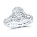 Captivating Brilliance: 14kt White Gold Oval Diamond Halo Bridal Wedding Ring Band Set 1 Cttw - Top View