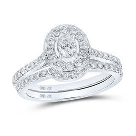 Captivating Brilliance: 14kt White Gold Oval Diamond Halo Bridal Wedding Ring Band Set 1 Cttw - Top View